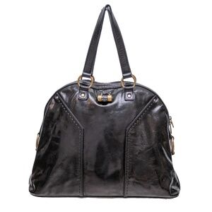 Yves Saint Laurent Muse Black Leather Handbag – Large Dome Satchel